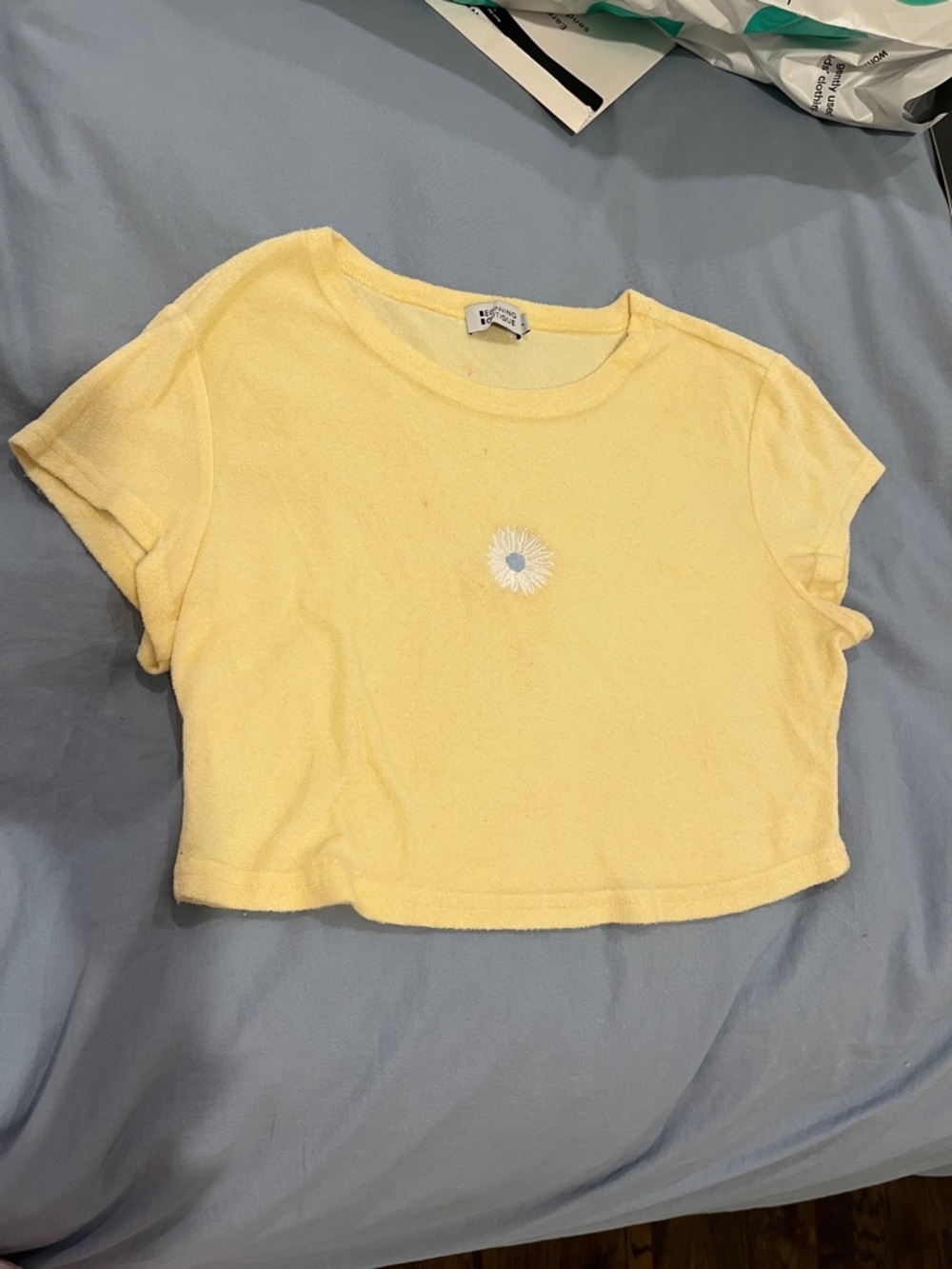 Beginning Boutique Pale Yellow Daisy Embroidered Tee